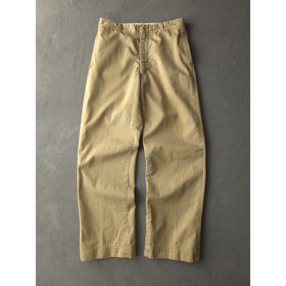 Vintage 1970s US Army Vietnam War Era Khaki Cotton Utility Pants Straight Leg 31